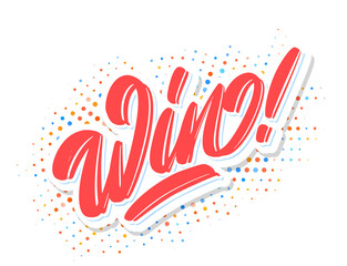 Win. Vector handwritten lettering banner.