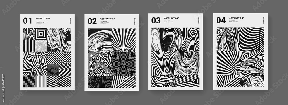 Aufkleber set of abstract black and white geometric posters. modern monochrome pattern vector design. mosaic t
