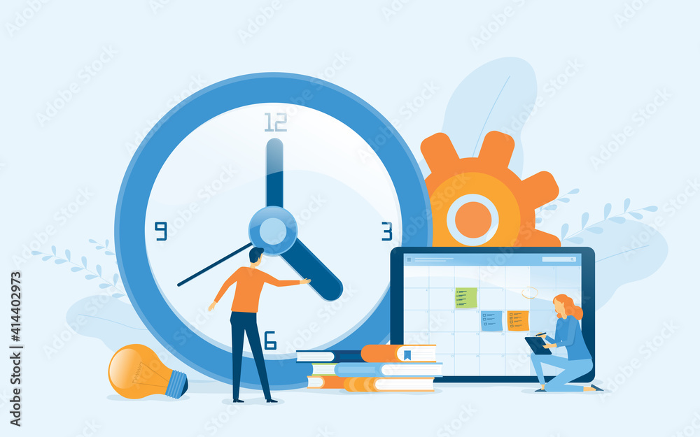 Wall mural flat vector illustration design business planning concept and business people team manage schedule w
