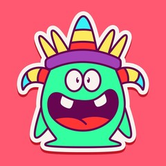 Obraz premium cute monster cartoon doodle design for coloring, backgrounds, stickers, logos, symbol, icons and more