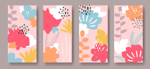 Set of four vector banners with abstract ornament and flowers