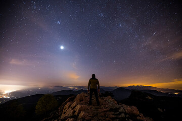 Zodiacal light and night sky in Santuari De La Mare De Deu Del Mont, La Garrotxa, Spain
