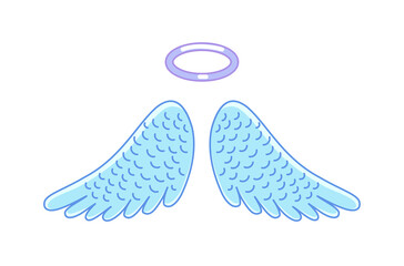 Cartoon winged angel holy sign isolated on white background