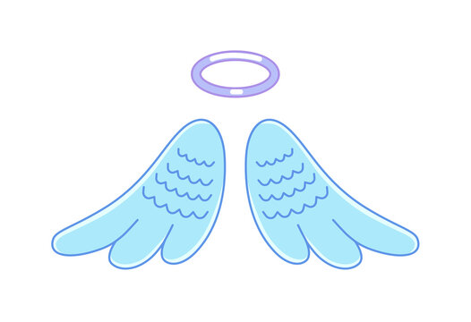 Cartoon angel wing and nimbus isolated on white background