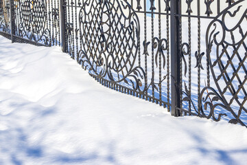 winter snow covered house fence