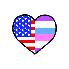 Vector illustration of the heart filled with the United States of America flag and the Intersex pride flag on white background.
