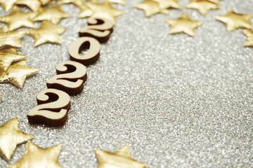Happy New year 2022 with space copy on silver glitter background