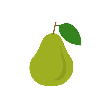 Pear icon. Green fruit with leaf. Vector illustration.