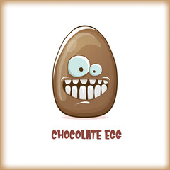 Cartoon chocolate easter egg cartoon characters isolated on white background. My name is egg vector concept illustration. funky sweet chocolate easter character with eyes and mouth