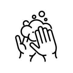 Hands washing flat icon. Pictogram for web. Line stroke. Isolated on white background. Vector eps10. Water stream on the hands.