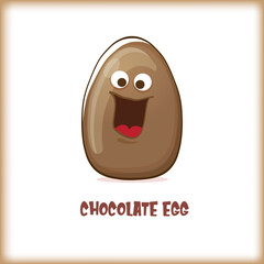 Obraz premium Cartoon chocolate easter egg cartoon characters isolated on white background. My name is egg vector concept illustration. funky sweet chocolate easter character with eyes and mouth