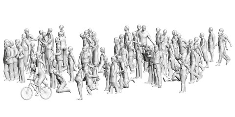 Naklejka premium A crowd of different people in different positions. Polygonal figures of men, women, children. 3D. Vector illustration