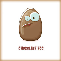 Cartoon chocolate easter egg cartoon characters isolated on white background. My name is egg vector concept illustration. funky sweet chocolate easter character with eyes and mouth