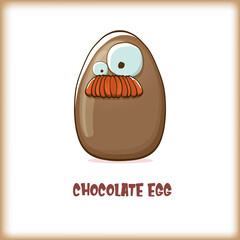 Cartoon chocolate easter egg cartoon characters isolated on white background. My name is egg vector concept illustration. funky sweet chocolate easter character with eyes and mouth