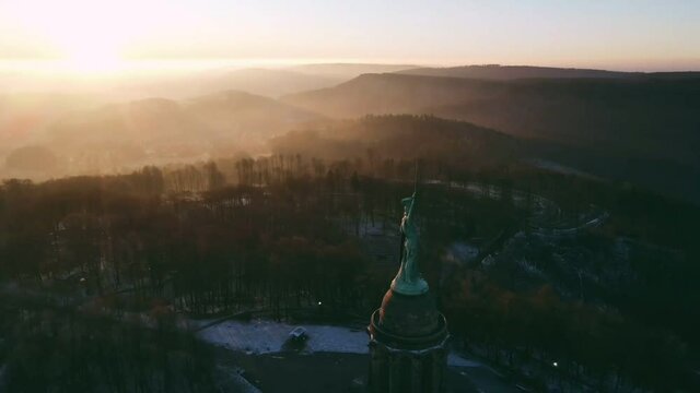 The Hermannsdenkmal statue in Detmold city of North Rhine-Westphalia in Germany, shot in HD