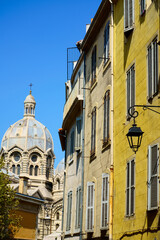 Colorful facade of provence style buiding in Marseille , France