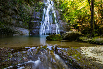 Spring in Gorg De L Olla waterfall in La Garrotxa, Girona, Spain