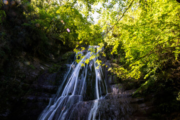 Spring in Gorg De L Olla waterfall in La Garrotxa, Girona, Spain