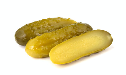 Marinated pickled cucumbers isolated on white background