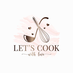 Ladle with whisk watercolor logo on white