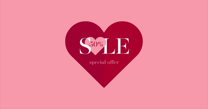 Valentine&rsquo;s day SALE special offer  with a red heart that opens. Beating heart on pink background for Valentines day concept. The 14th of February.