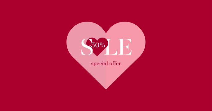 Valentine&rsquo;s day SALE special offer  with a pink heart that opens. Beating heart on red background for Valentines day concept. The 14th of February.