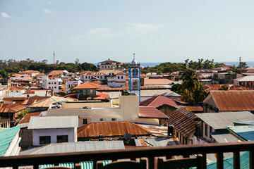 Beautiful view at roofs of Old Town during sunny day, Stone town, Zanzibar