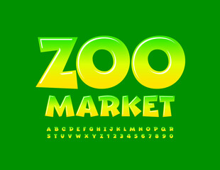 Vector green logo Zoom Market. Playful glossy Font. Gradient set of Alphabet Letters and Numbers