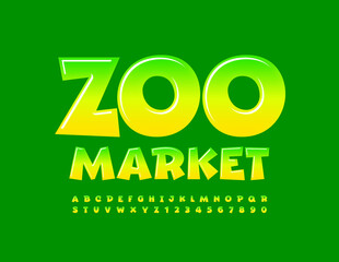 Naklejka premium Vector green logo Zoom Market. Playful glossy Font. Gradient set of Alphabet Letters and Numbers