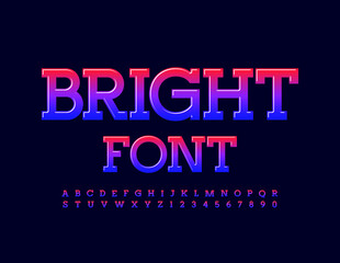 Vector Bright Font. Gradient color Alphabet. Trendy glossy Letters and Numbers set