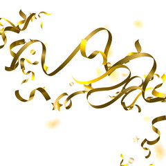 Fototapeta premium Holiday Serpentine. Gold Foil Streamers Ribbons.