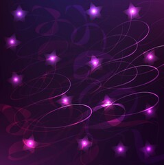 Sparkling stars on purple night shiny neon background