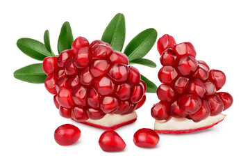 Pomegranate pieces isolated on white background with clipping path and full depth of field.