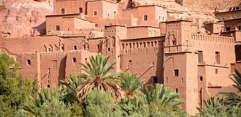 MOROCCO - AIT BEN HADDOU, Fortified village, ancient architecture of southern Morocco, made up of a group of buildings built in 1600 with organic materials, including a rich red mud.