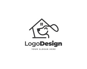Dog care home logo vector. Health care pet house logo design