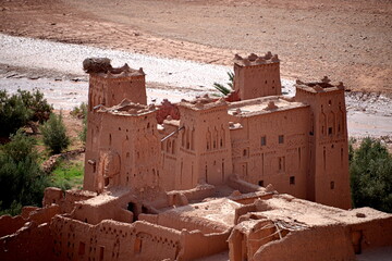 MOROCCO - AIT BEN HADDOU, Fortified village, ancient architecture of southern Morocco, made up of a group of buildings built in 1600 with organic materials, including a rich red mud.