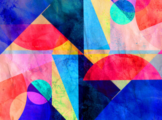 Bright multi-colored retro watercolor backgrounds with geometric shapes