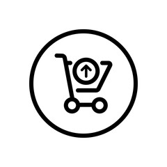 Shopping cart. Up arrow. Commerce outline icon in a circle. Isolated vector illustration