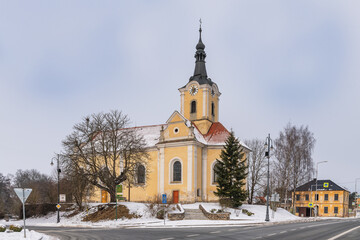 Naklejka premium Catholic church in the town Chodova Plana (Kuttenplan) - Czech Republic