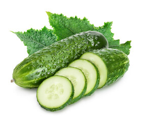 Sliced cucumber isolated on white background with clipping path and full depth of field,