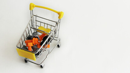 a shopping cart full of bolts