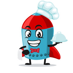 vector illustration of rocket character or mascot wearing chef hat and serve food