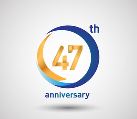 47 anniversary design with blue and golden circle isolated on white background can be use for invitation and special celebration moment
