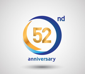52 anniversary design with blue and golden circle isolated on white background can be use for invitation and special celebration moment