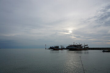 View of ships in the port of Kartini, Jepara in the afternoon