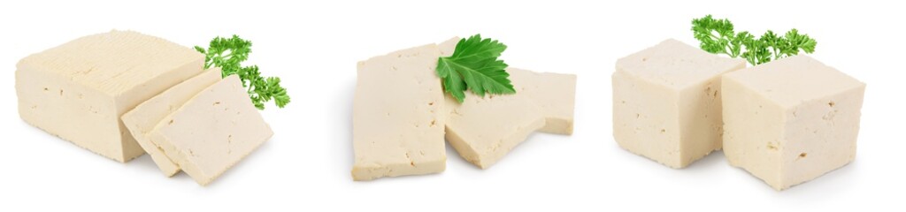 tofu cheese isolated on white background with clipping path and full depth of field, Set or collection