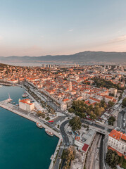 Obraz premium Aerial drone shot of Split old town Diocletian Palace in sunrise in Croatia Dalmatia