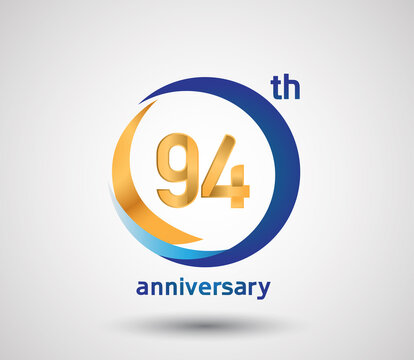 94 anniversary design with blue and golden circle isolated on white background can be use for invitation and special celebration moment