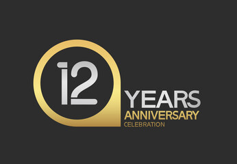 12 years anniversary celebration simple design with golden circle and silver color combination can be use for greeting card, invitation and special celebration event