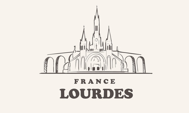 Lourdes skyline,france landscape hand drawn sketch